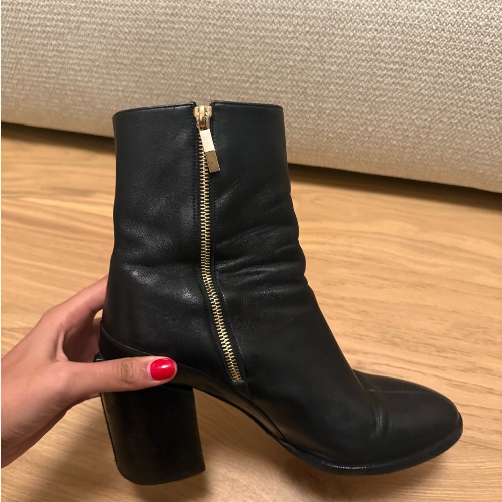 Dear Frances Black Leather Spirit Ankle Booties Block Heel 40 - Picture 5 of 8